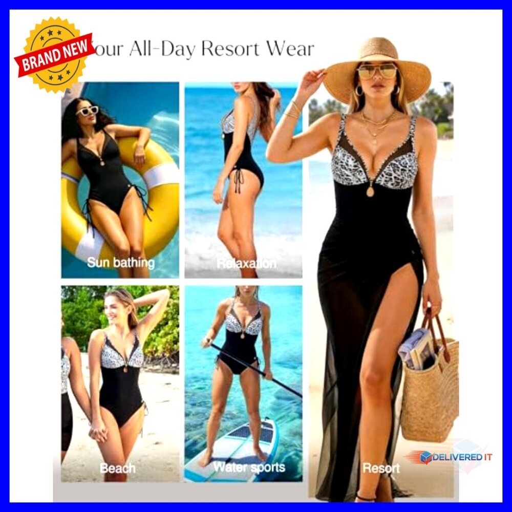 Tummy Control One Piece Swimsuit with Shapewear Mesh Cutouts Adjustable Straps - Picture 6 of 7